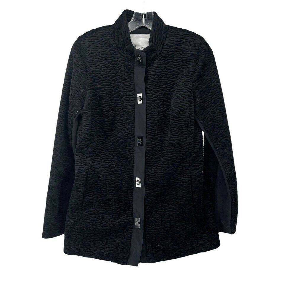 Carol Anderson By Invitation Black Faux Fur Jacket Size S Turn Lock Classic Chic